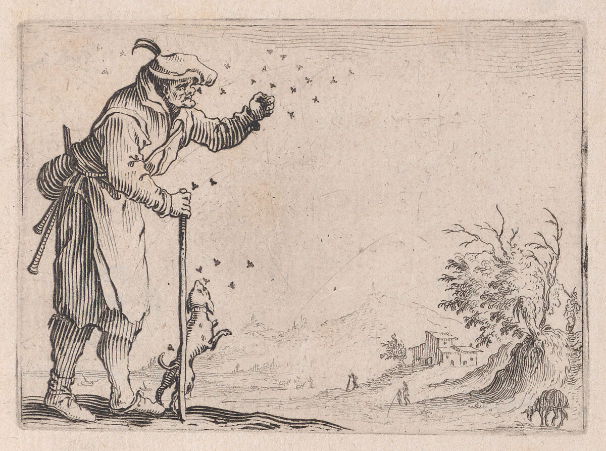 Le Paysan Assailli par les Abeilles (The Peasant Attacked by Bees), from "Les Caprices" Series B, The Nancy Set, Jacques Callot (French, Nancy 1592–1635 Nancy), Etching; first state of two (Lieure) 