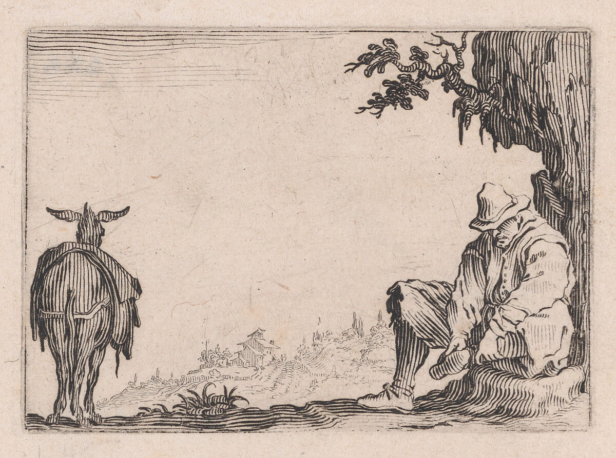 Le Paysan se Déchaussant (The Peasant Removing his Shoes), from "Les Caprices" Series B, The Nancy Set, Jacques Callot (French, Nancy 1592–1635 Nancy), Etching; first state of two (Lieure) 