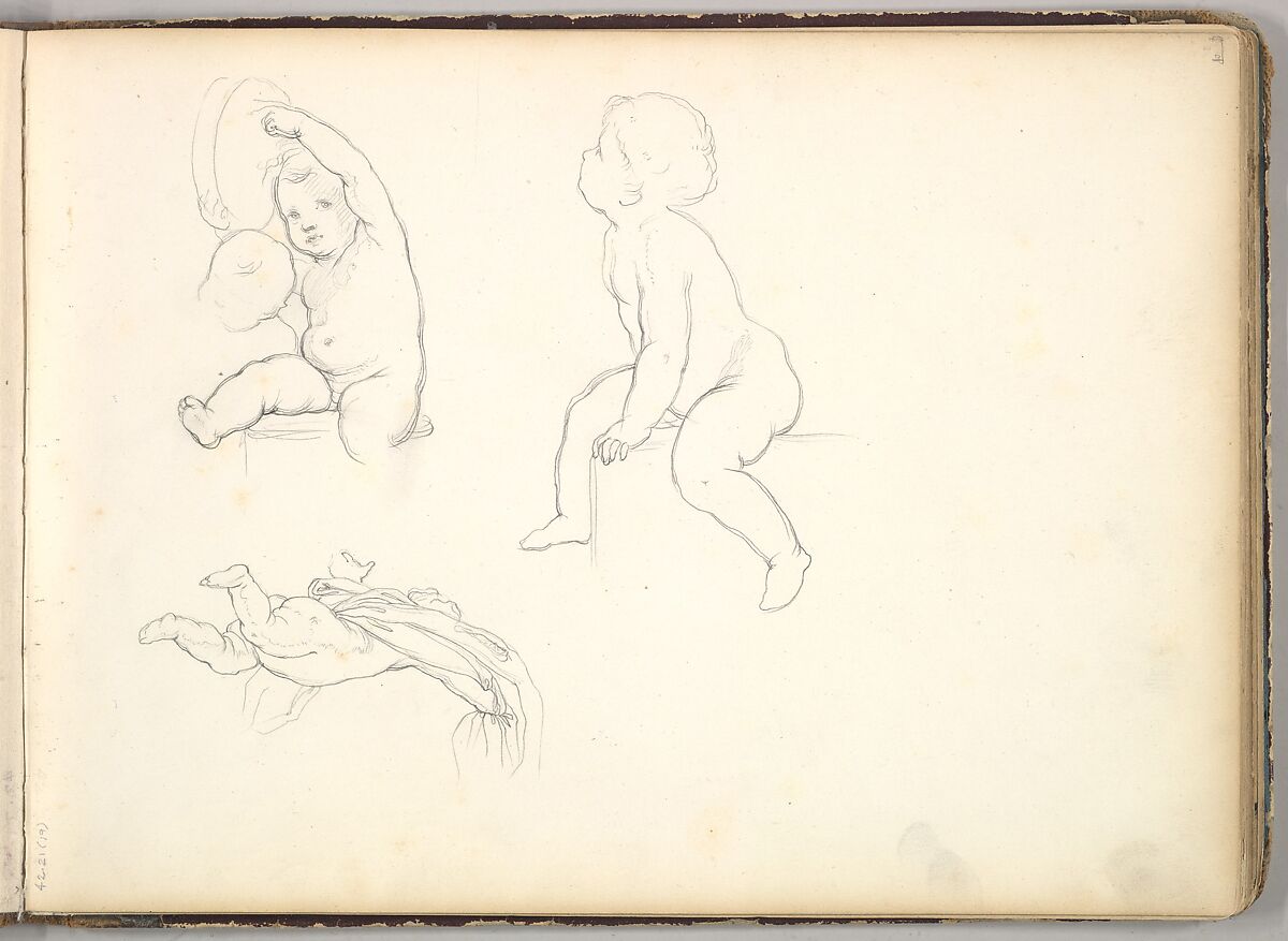 Three Children  (in Sketch Book With Drawings on Twenty-six Leaves), Frederic, Lord Leighton (British, Scarborough 1830–1896 London), Graphite 