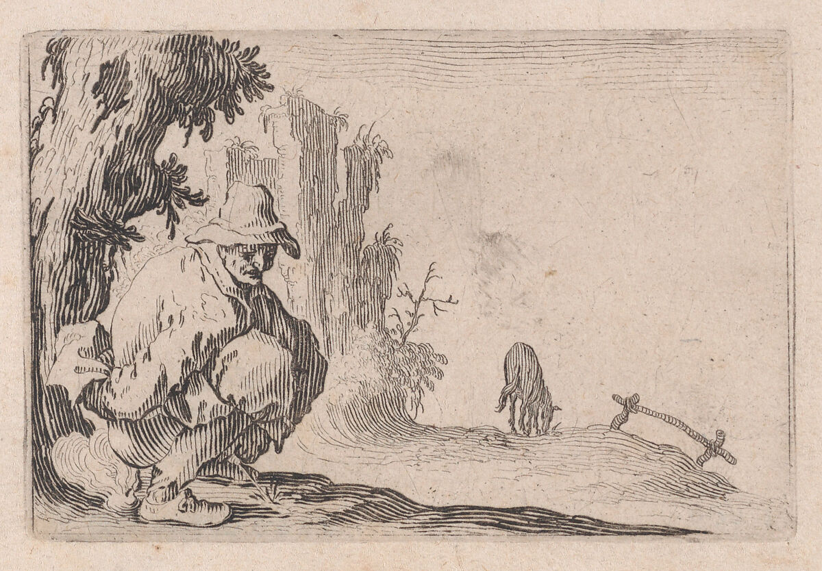 La Paysan Accroupi (The Peasant Squatting), from "Les Caprices" Series B, The Nancy Set, Jacques Callot (French, Nancy 1592–1635 Nancy), Etching; first state of two (Lieure) 