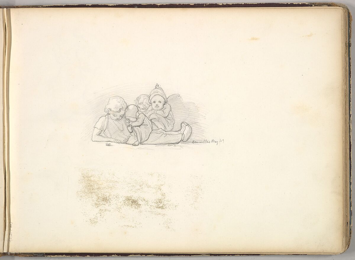 A Group of Seated Children (in Sketch Book With Drawings on Twenty-six Leaves), Frederic, Lord Leighton (British, Scarborough 1830–1896 London), Graphite 