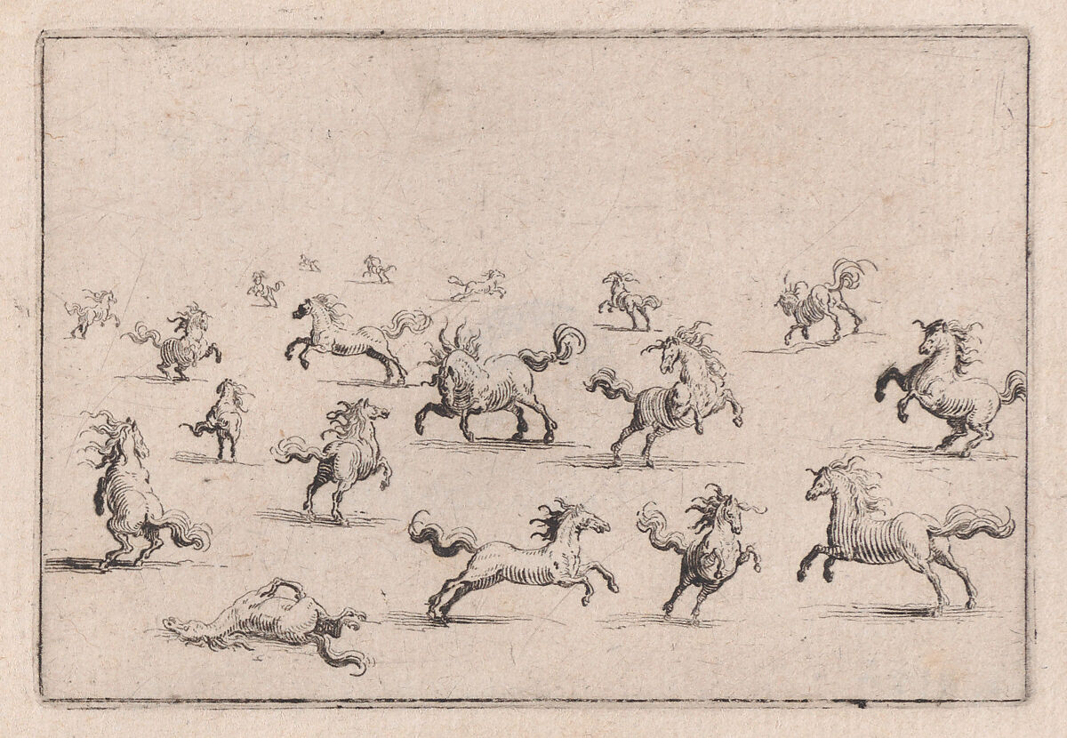Chevaux Courant en Liberté (Horses Running Freely), from "Les Caprices" Series B, The Nancy Set, Jacques Callot (French, Nancy 1592–1635 Nancy), Etching; first state of two (Lieure) 