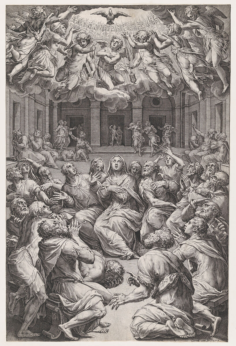 The Pentecost, Cornelis Cort (Netherlandish, Hoorn ca. 1533–1578 Rome), Engraving 