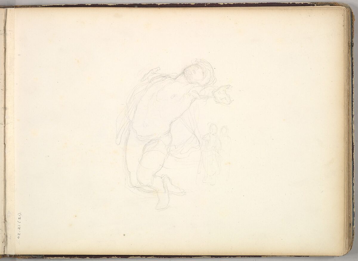 Male Figure Study (in Sketch Book With Drawings on Twenty-six Leaves), Frederic, Lord Leighton (British, Scarborough 1830–1896 London), Graphite 
