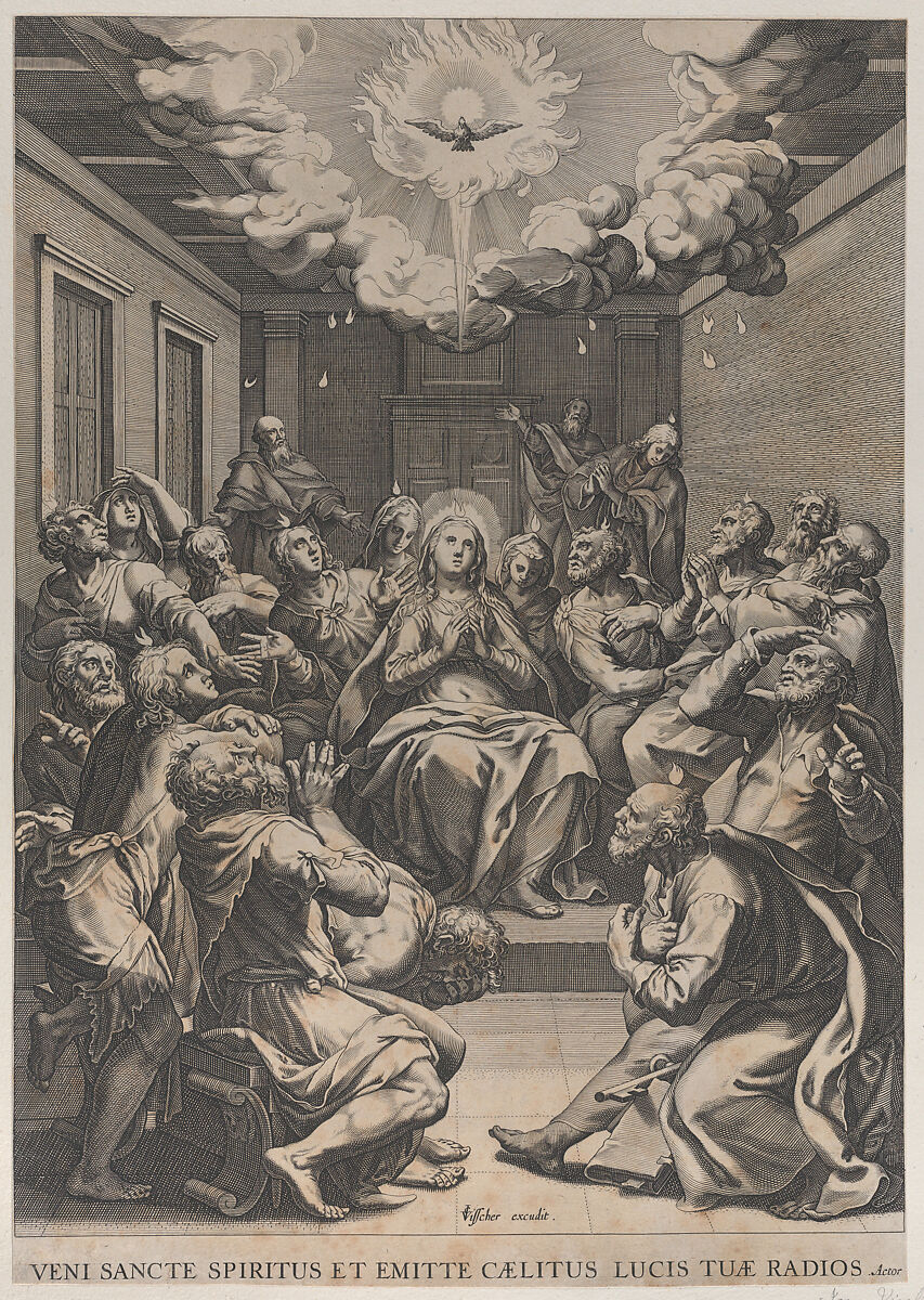 The Pentecost, Claes Jansz. Visscher (Dutch, Amsterdam 1586–1652 Amsterdam), Engraving 