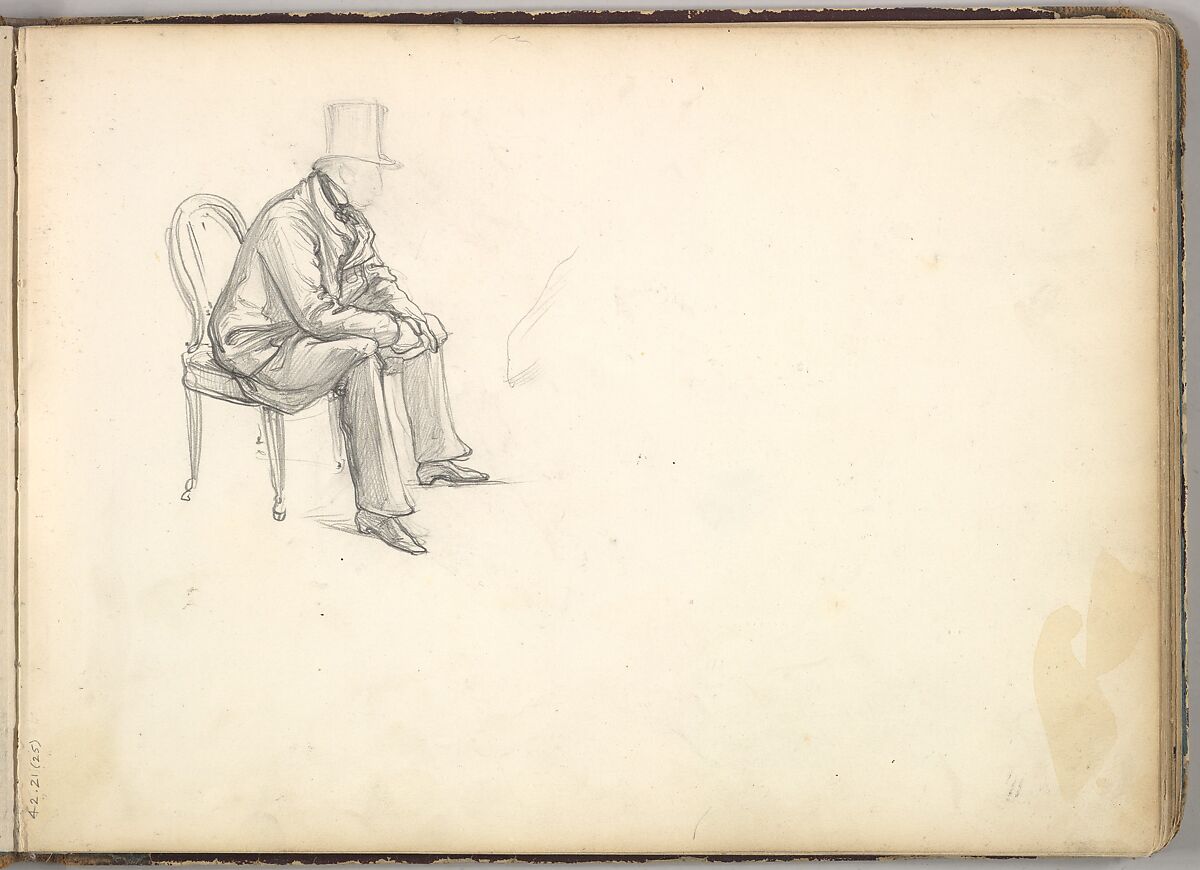 Man Seated on a Chair (in Sketch Book With Drawings on Twenty-six Leaves), Frederic, Lord Leighton (British, Scarborough 1830–1896 London), Graphite 