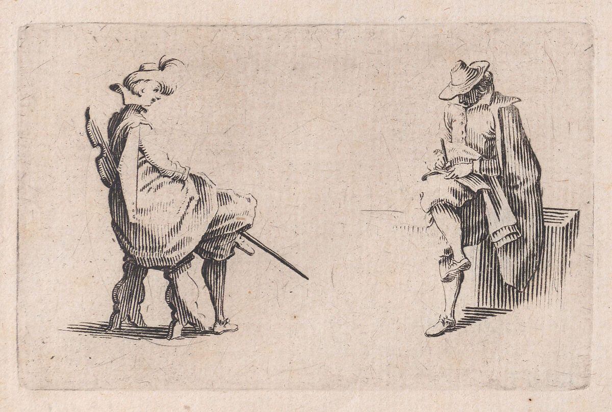 Deux Personnages Assis (Two Seated People), from "Les Caprices" Series B, The Nancy Set, Jacques Callot (French, Nancy 1592–1635 Nancy), Etching; first state of two (Lieure) 