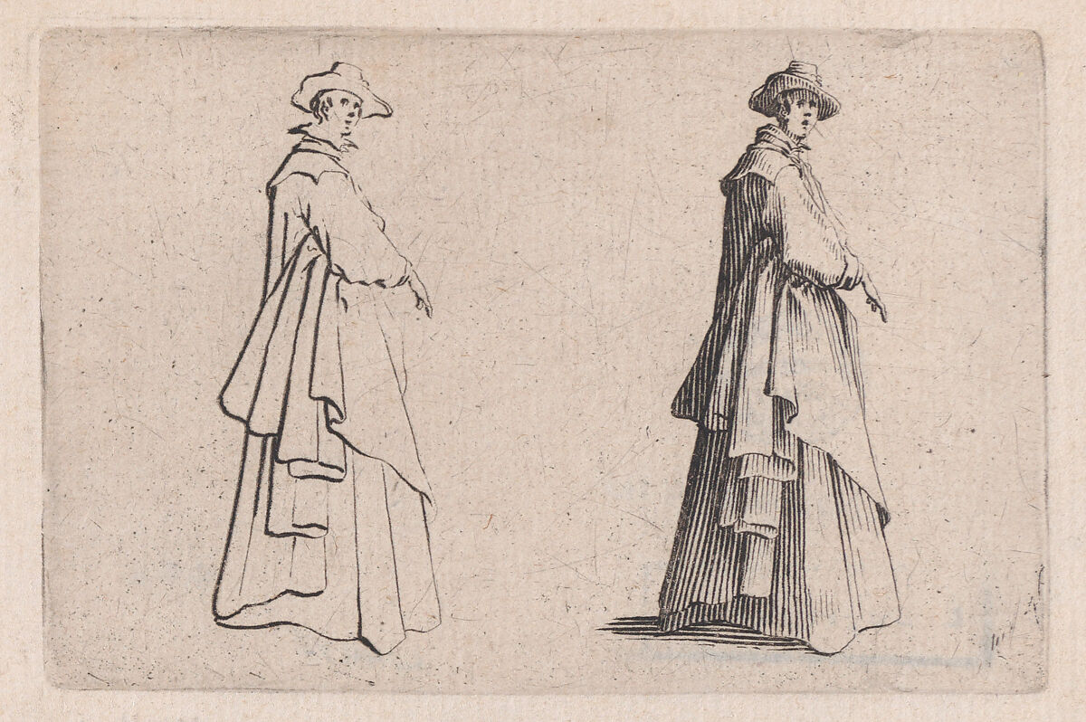 La Dame au Vêtement Ample (The Woman with Ample Clothing), from "Les Caprices" Series B, The Nancy Set, Jacques Callot (French, Nancy 1592–1635 Nancy), Etching; first state of two (Lieure) 