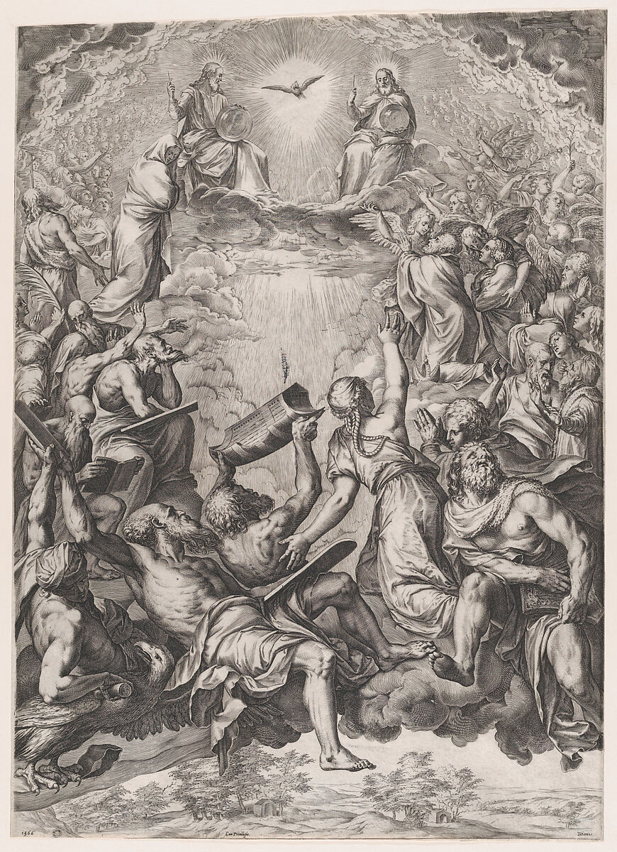 The Adoration of the Trinity, Cornelis Cort (Netherlandish, Hoorn ca. 1533–1578 Rome), Engraving 