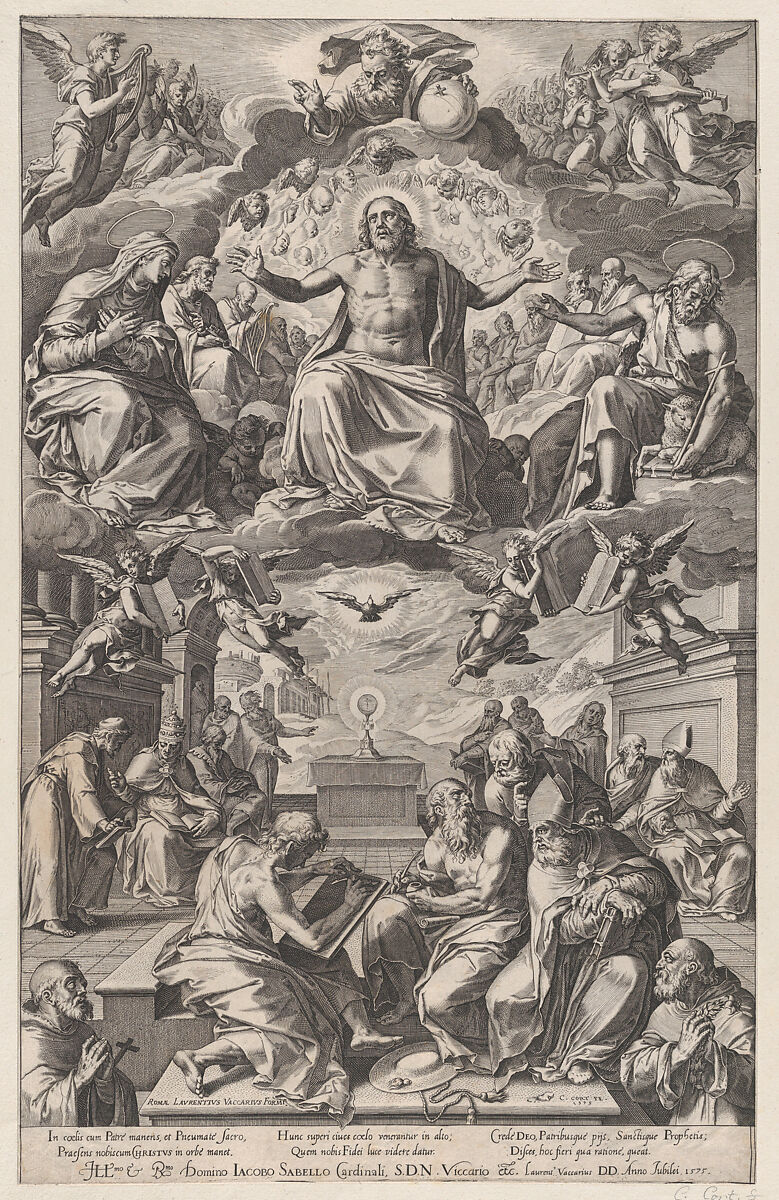 The Dispute of the Church Fathers over the Holy Sacrament, Cornelis Cort (Netherlandish, Hoorn ca. 1533–1578 Rome), Engraving 