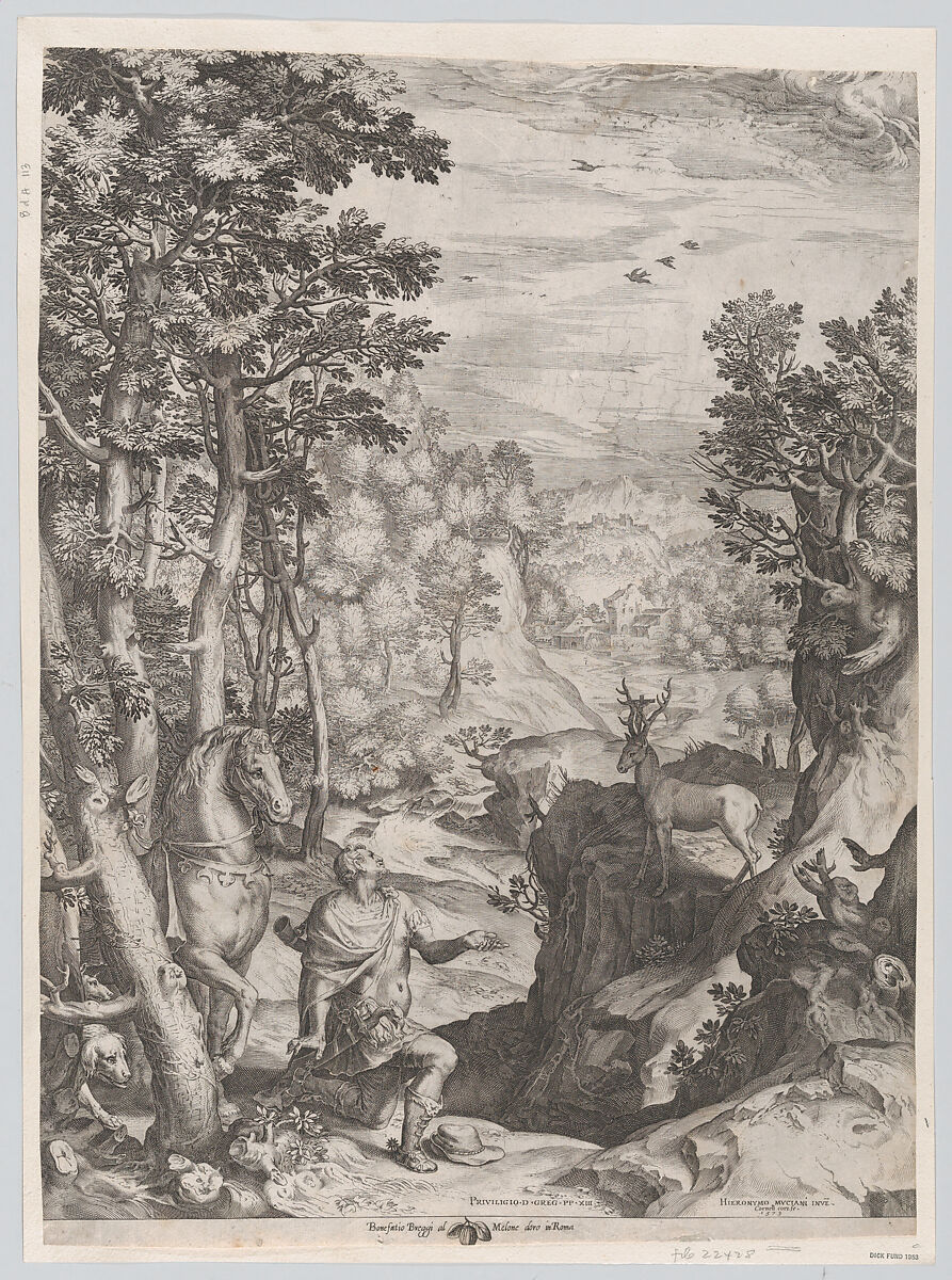 St Eustace in the Wilderness, Cornelis Cort (Netherlandish, Hoorn ca. 1533–1578 Rome), Engraving 