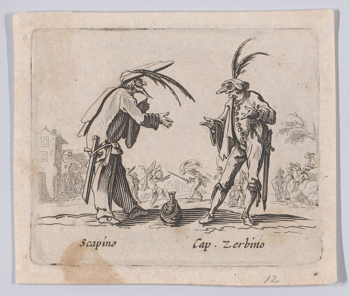Copy of Scapino and Capitano Zerbino, from "Balli di Sfessania" (Dance of Sfessania), Jacques Callot (French, Nancy 1592–1635 Nancy), Etching 