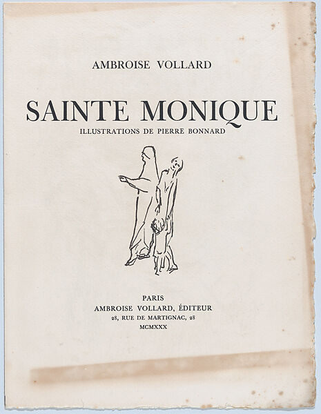 Prospectus for the book "The Life of Saint Monica", Pierre Bonnard (French, Fontenay-aux-Roses 1867–1947 Le Cannet), Lithograph 