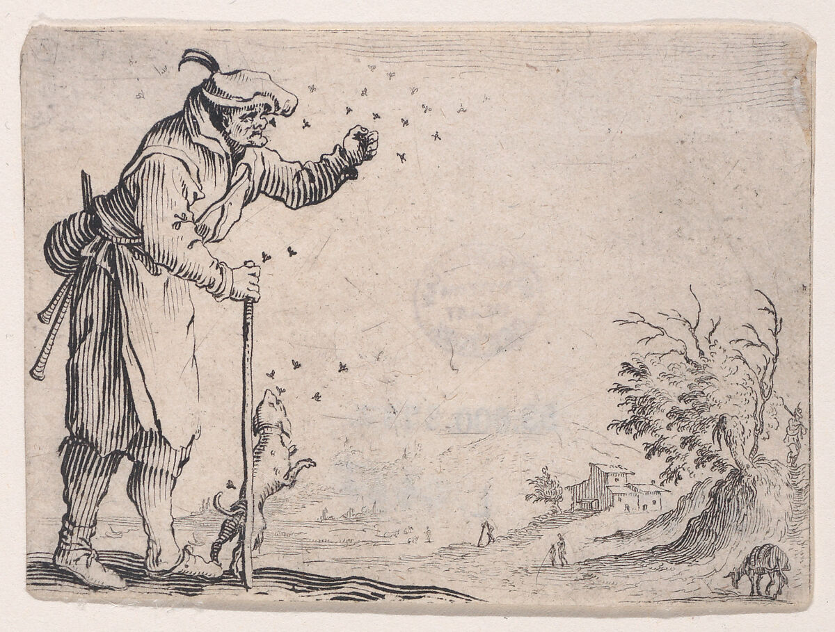 Le Paysan Assailli par les Abeilles (The Peasant Attacked by Bees), from Les Caprices Series B, The Nancy Set, Jacques Callot (French, Nancy 1592–1635 Nancy), Etching; first state of two (Lieure) 
