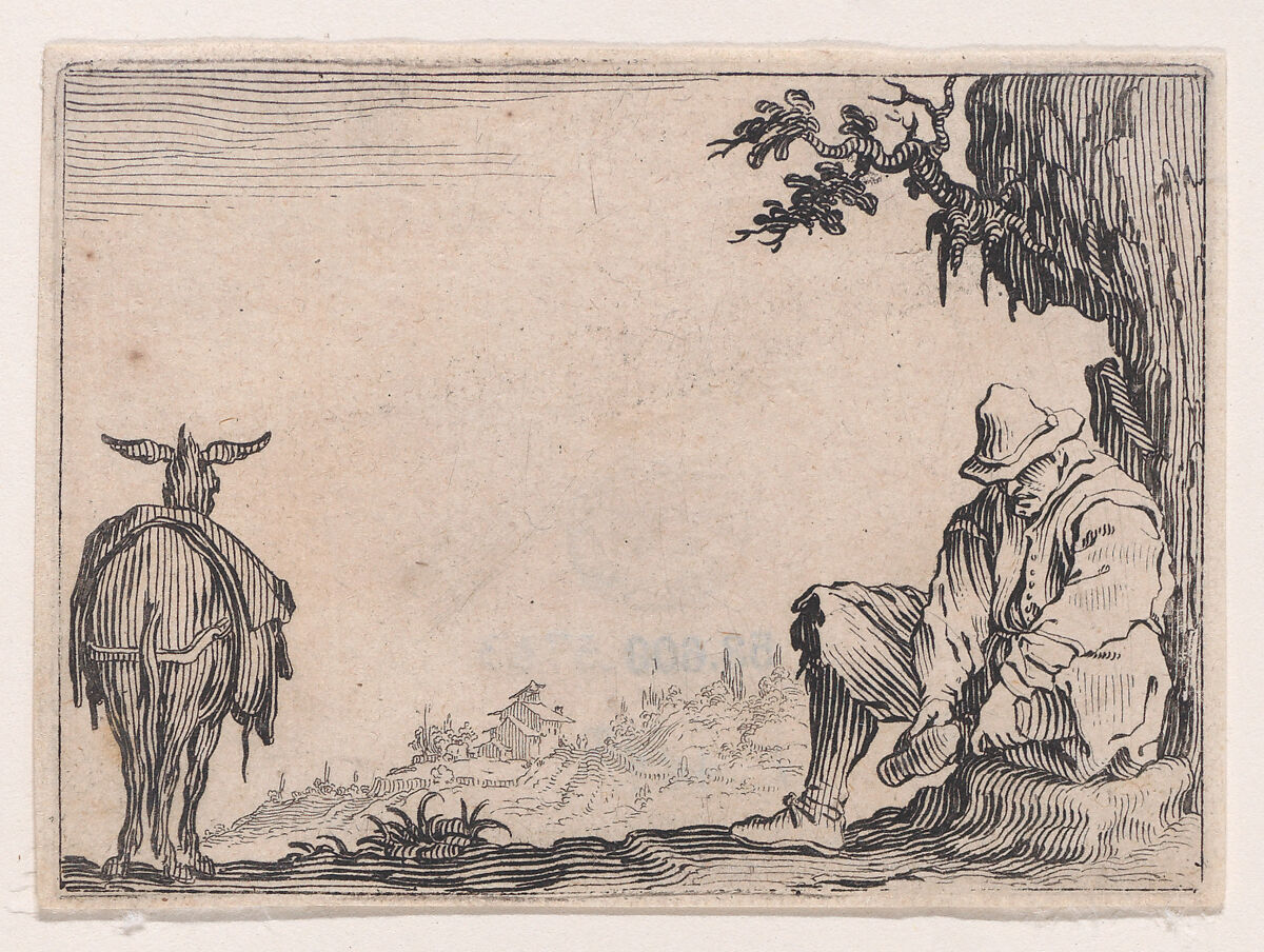 Le Paysan se Déchaussant (The Peasant Removing his Shoes), from Les Caprices Series B, The Nancy Set, Jacques Callot (French, Nancy 1592–1635 Nancy), Etching; first state of two (Lieure) 