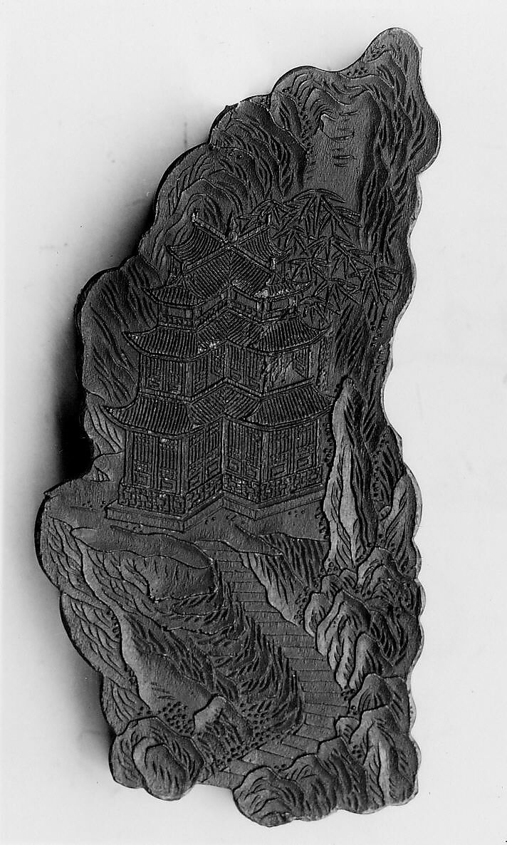 Clear Void Tower, Workshop of Jian Guzhai (Chinese,), Pine soot and binding medium; inscribed in gilt, China