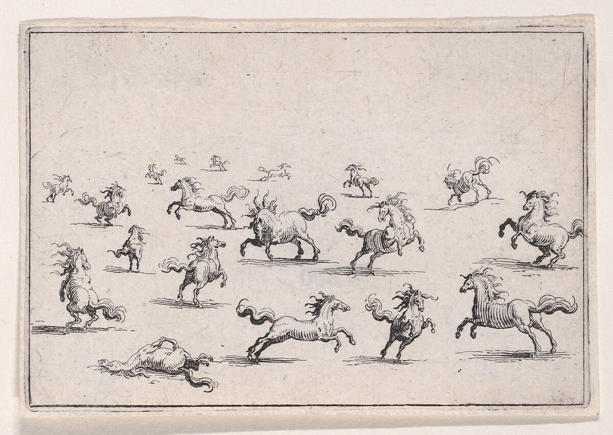 Chevaux Courant en Liberté (Horses Running Freely), from Les Caprices Series B, The Nancy Set, Jacques Callot (French, Nancy 1592–1635 Nancy), Etching; first state of two (Lieure) 
