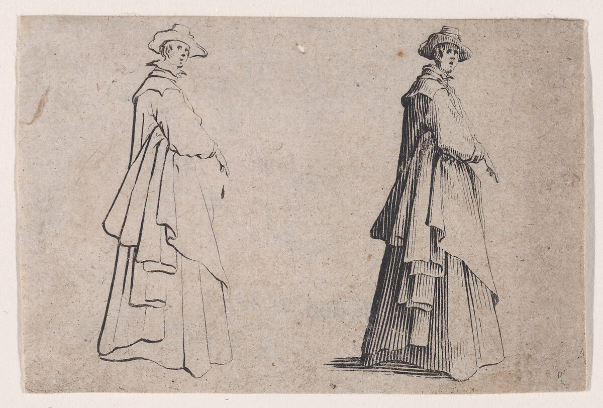 La Dame au Vêtement Ample (The Woman with Ample Clothing), from Les Caprices Series B, The Nancy Set, Jacques Callot (French, Nancy 1592–1635 Nancy), Etching; first state of two (Lieure) 