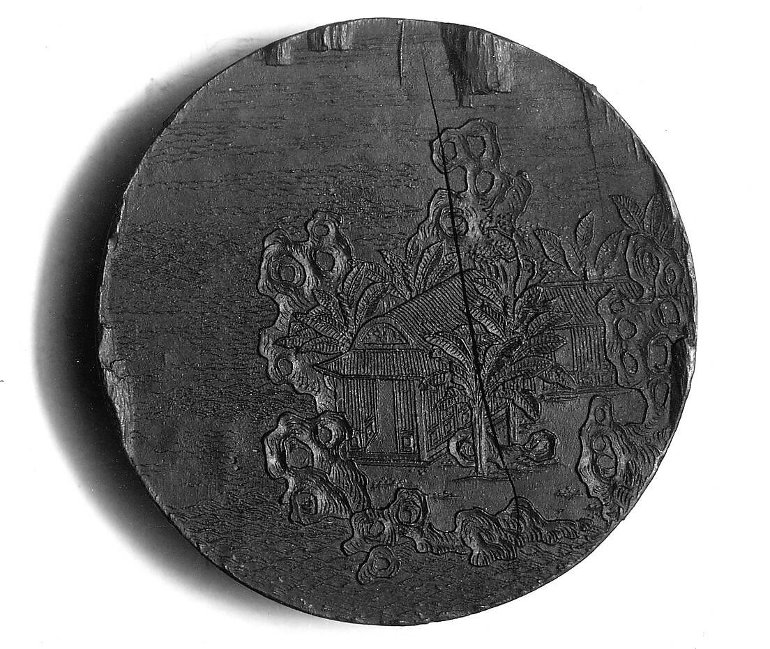 Studio of Mirror-like Waters, Workshop of Jian Guzhai (Chinese,), Pine soot and binding medium; inscribed in gilt, China