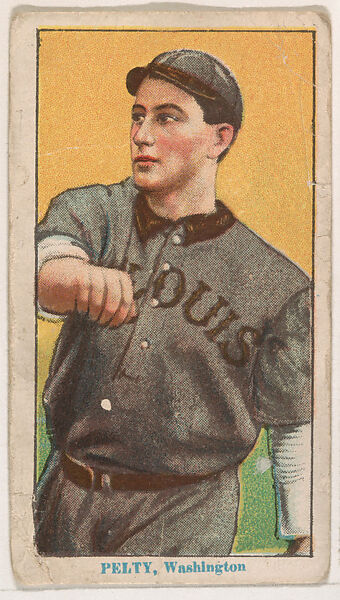 Barney Pelty, Washington, from Red Cross Tobacco Baseball Series, 1912-1913, Red Cross Tobacco, Commercial color lithograph 