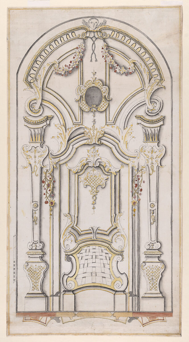 Design for an Entrance Portal with a Single Door, Michael Furtner the Elder (German, active Bavaria), Pen and black ink, and brush and wash 