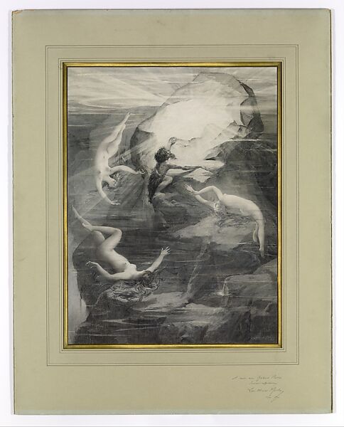 Alberich and the Rhinemaidens, Luc-Olivier Merson (French, Paris 1846–1920 Paris), Watercolor and gouache over graphite