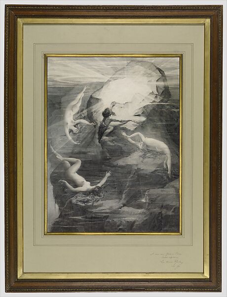 Alberich and the Rhinemaidens, Luc-Olivier Merson (French, Paris 1846–1920 Paris), Watercolor and gouache over graphite