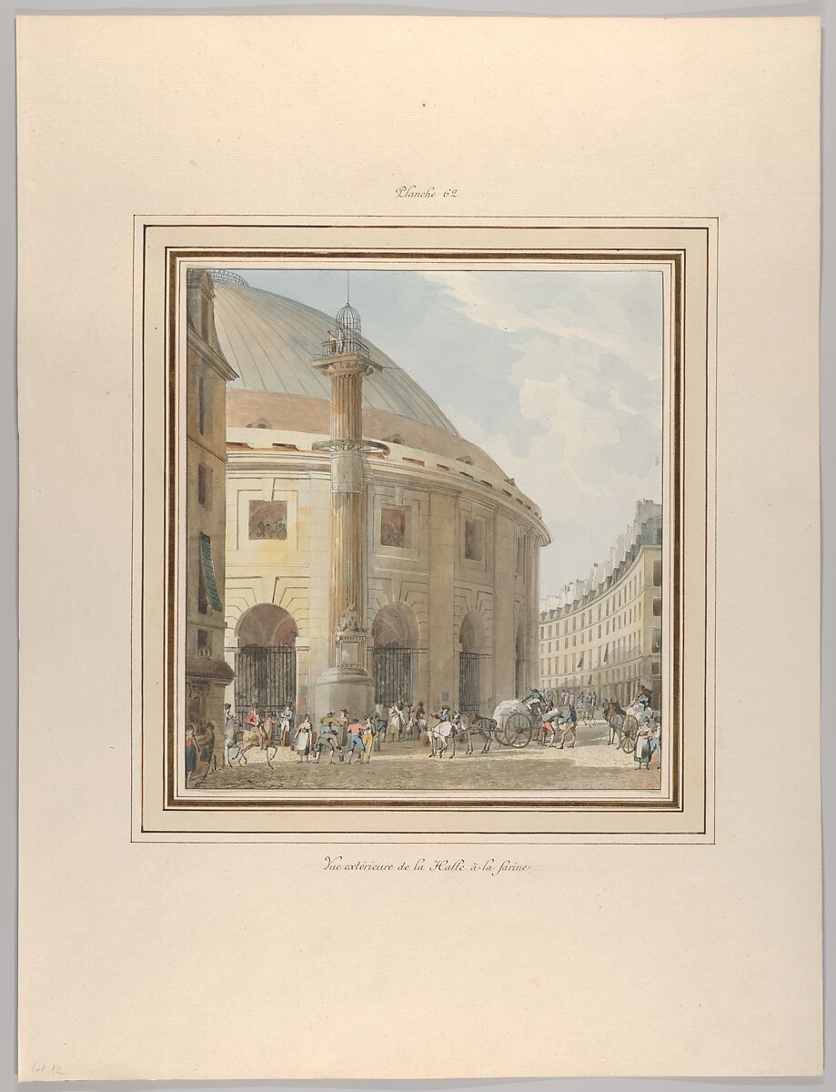 La Halle aux Blés, Exterior View, Pierre François Léonard Fontaine (French, Pontoise 1762–1853 Paris), Watercolor over graphite 