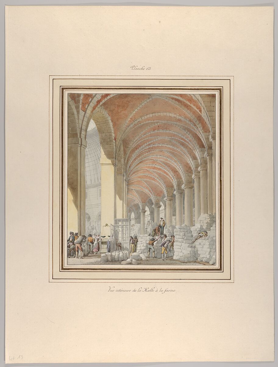 La Halle aux Blés, Interior View, Pierre François Léonard Fontaine (French, Pontoise 1762–1853 Paris), Watercolor over graphite 