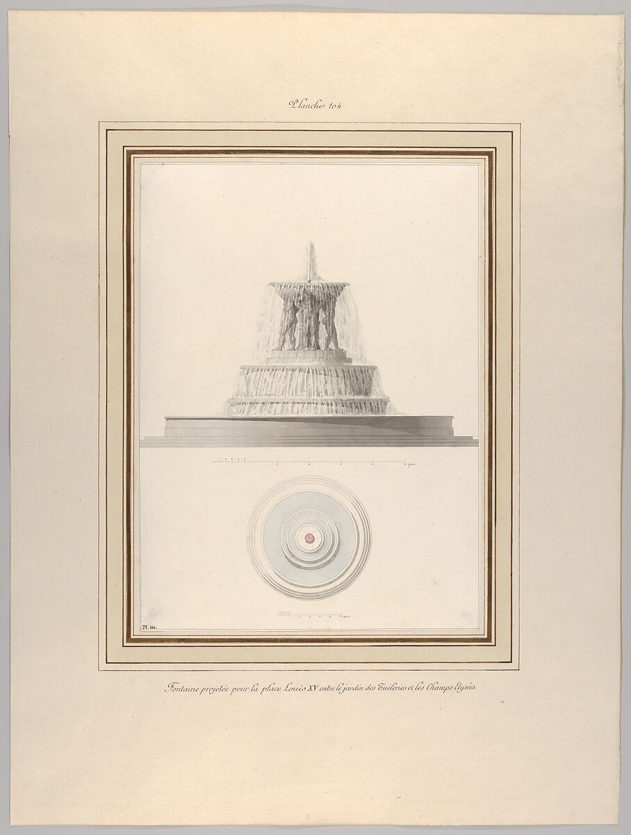 Project for a Fountain for La Place Louis XV, Pierre François Léonard Fontaine (French, Pontoise 1762–1853 Paris), Pen and black ink, brush and gray wash with watercolor, over graphite 