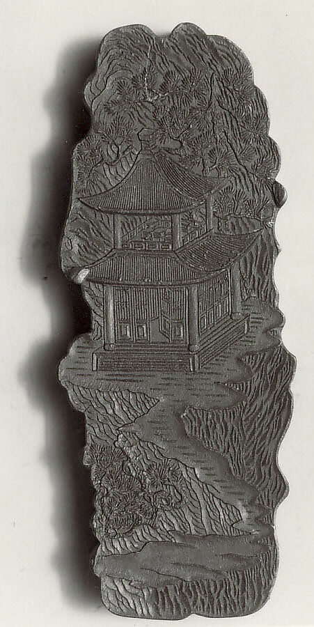 Pavilion for Prolonging Spring, Workshop of Jian Guzhai (Chinese,), Pine soot and binding medium; inscribed in gilt, China