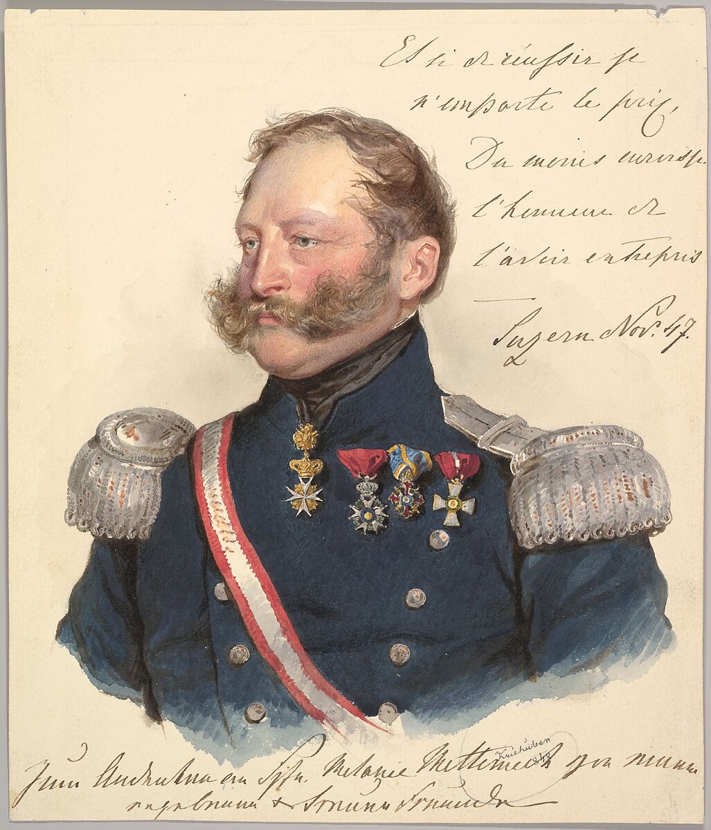 Prince Friedrich of Schwarzenberg, Josef Kriehuber (Austrian, Vienna 1800–1876 Vienna), Watercolor and gouache, graphite 