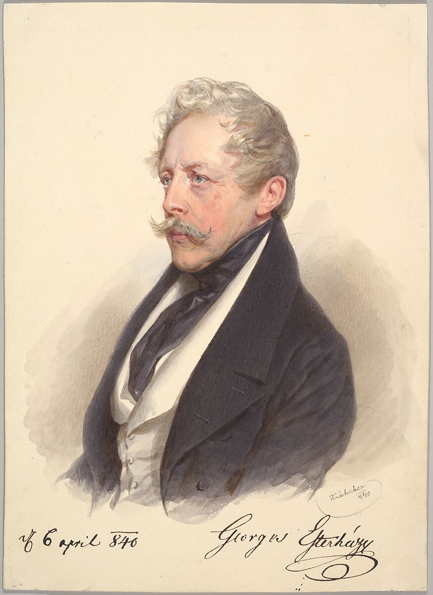 Count Georg Esterházy von Galántha, Josef Kriehuber (Austrian, Vienna 1800–1876 Vienna), Watercolor and gouache, graphite 