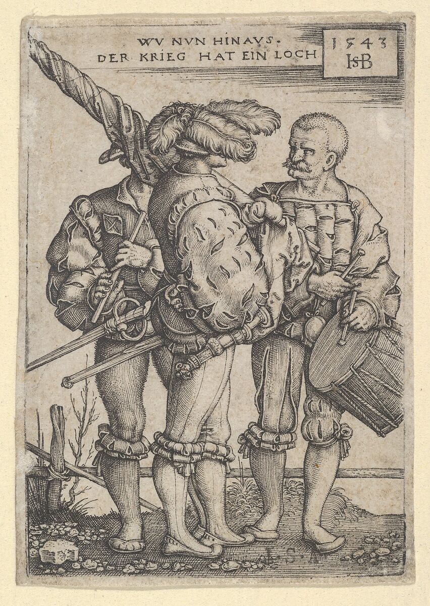 Ensign, Drummer and Piper, Sebald Beham (German, Nuremberg 1500–1550 Frankfurt), Engraving 