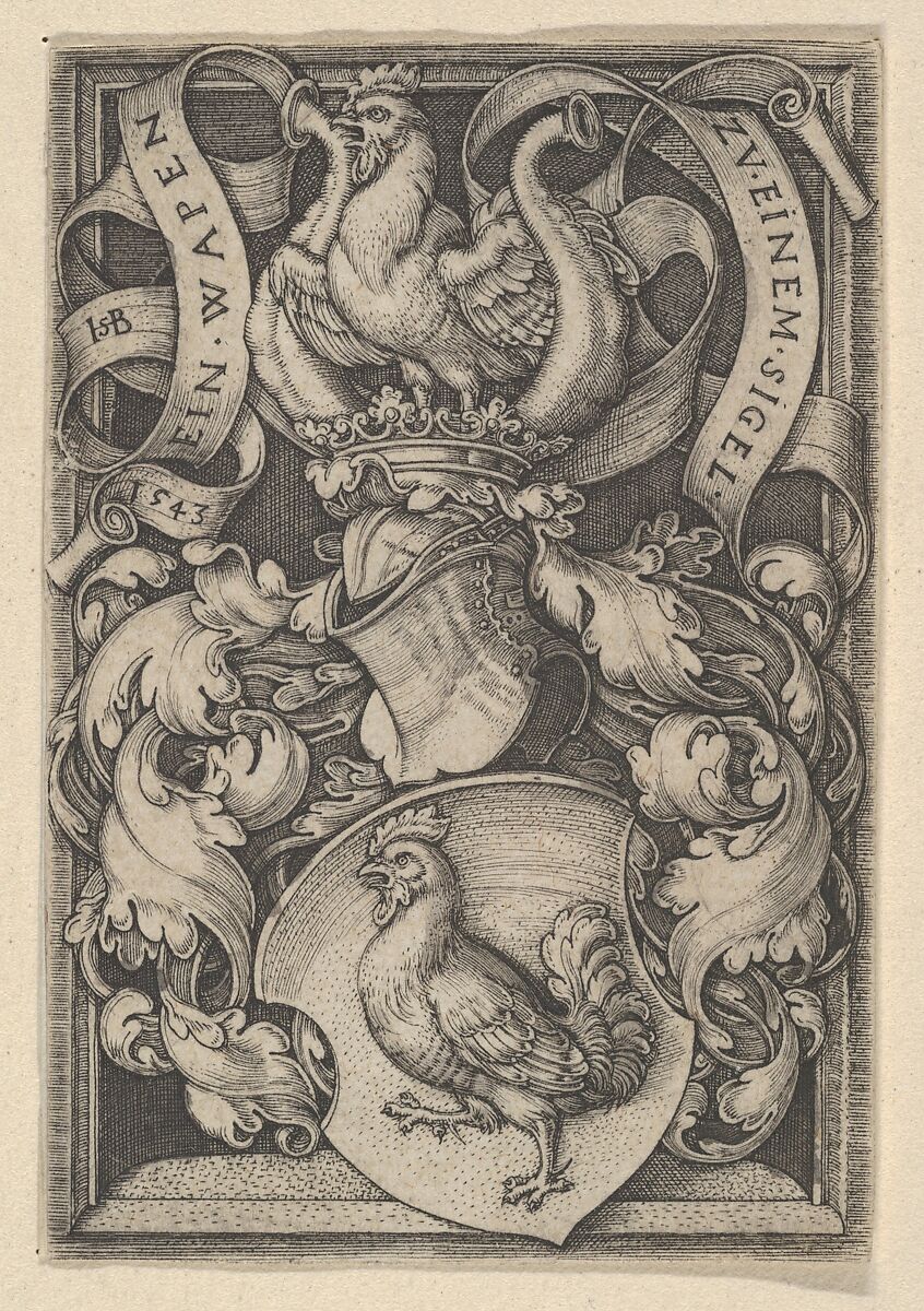 Coat of Arms with a Cock, Sebald Beham (German, Nuremberg 1500–1550 Frankfurt), Engraving 