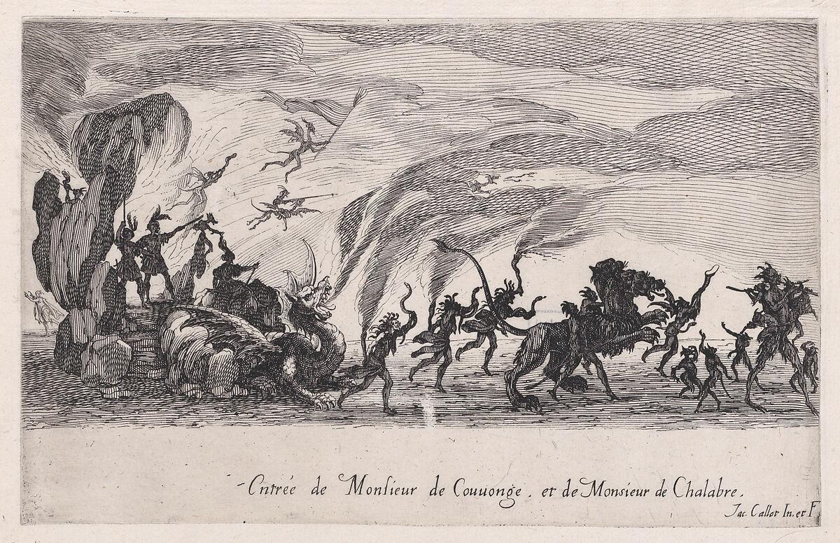 Entrée de MM. de Couvonge et de Chalabre (Entrance of Monsieur du Couvonge and of Monsieur de Chalabre), from "Le Combat a la Barrière", Jacques Callot (French, Nancy 1592–1635 Nancy), Etching 