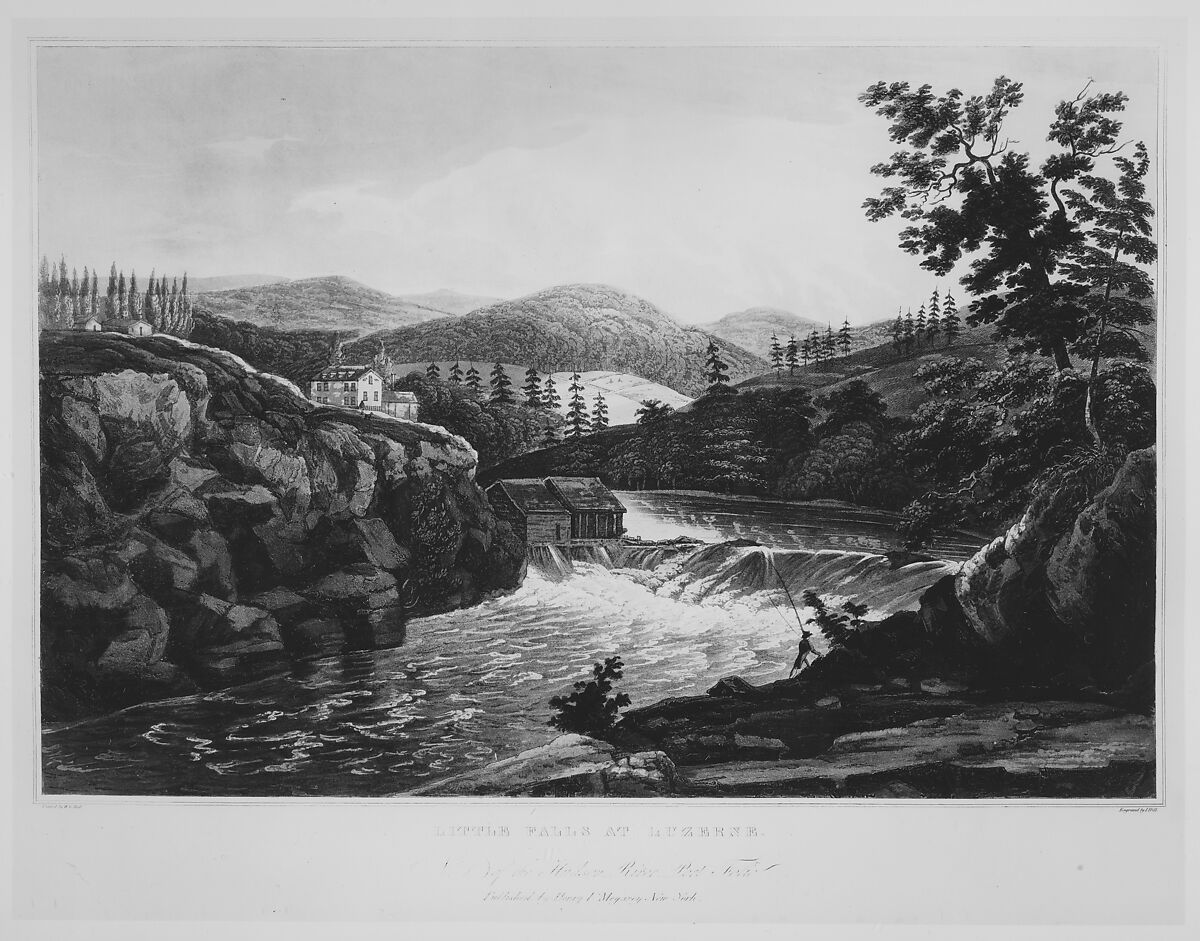 Little Falls at Luzerne (No. 1 of The Hudson River Portfolio), John Hill (American (born England), London 1770–1850 Clarksville, New York), Aquatint printed in color with hand-coloring; first state of two