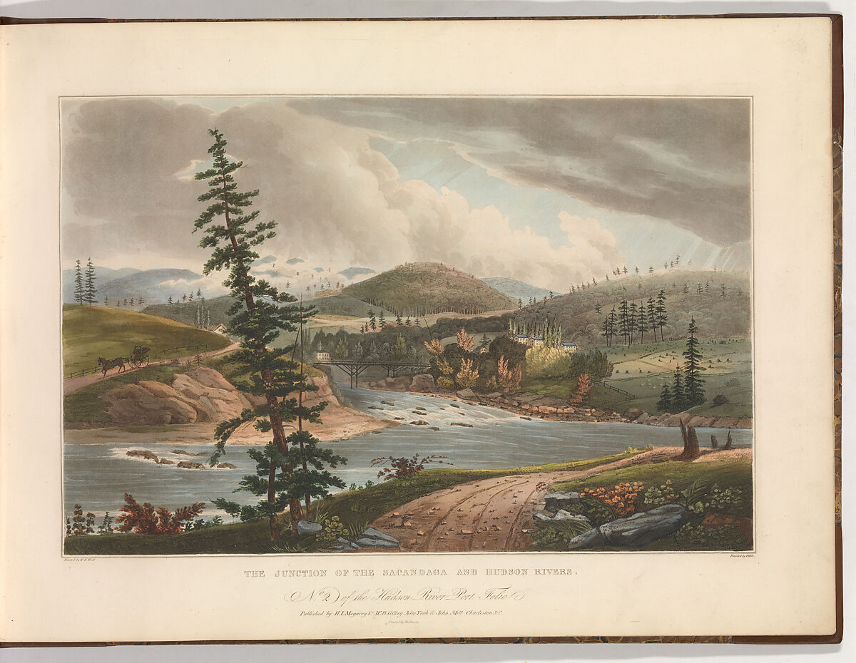 Junction of the Sacandaga and Hudson Rivers (No. 2 of The Hudson River Portfolio), John Hill (American (born England), London 1770–1850 Clarksville, New York), Aquatint printed in color with hand-coloring; first state of two 
