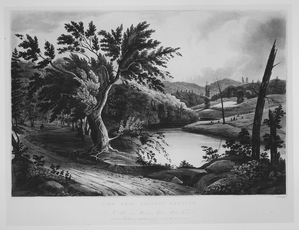 View Near Jessup's Landing (No. 3 of The Hudson River Portfolio), Begun by John Rubens Smith (American, London 1775–1849 New York), Aquatint printed in color with hand-coloring; second state of two (Koke)