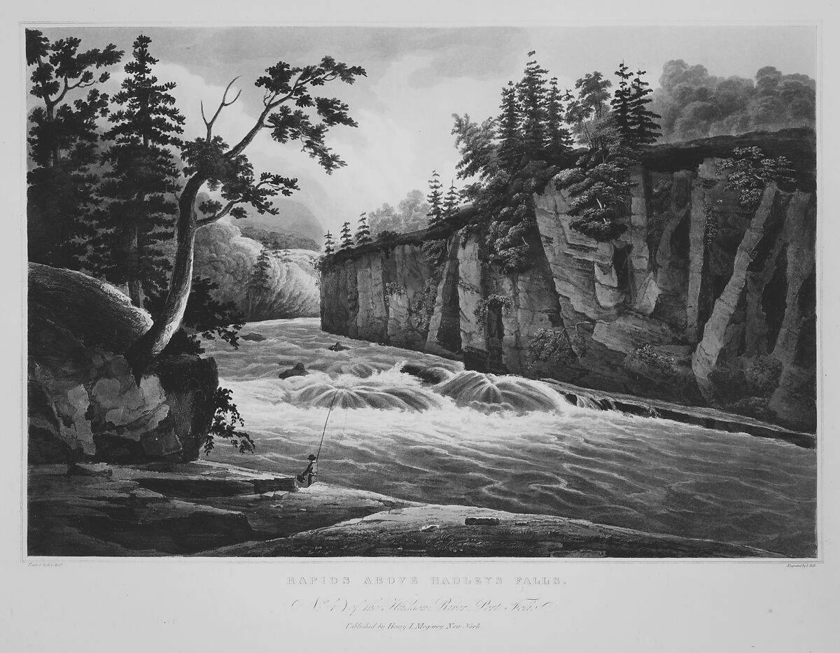 Rapids Above Hadley's Falls (No. 4 of The Hudson River Portfolio), John Hill (American (born England), London 1770–1850 Clarksville, New York), Aquatint printed in color with hand-coloring; first state of two (Koke)