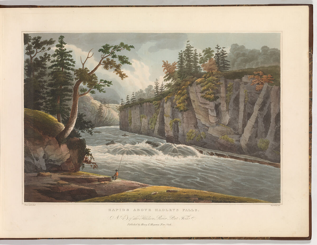 Rapids Above Hadley's Falls (No. 4 of The Hudson River Portfolio), John Hill (American (born England), London 1770–1850 Clarksville, New York), Aquatint printed in color with hand-coloring; first state of two (Koke) 
