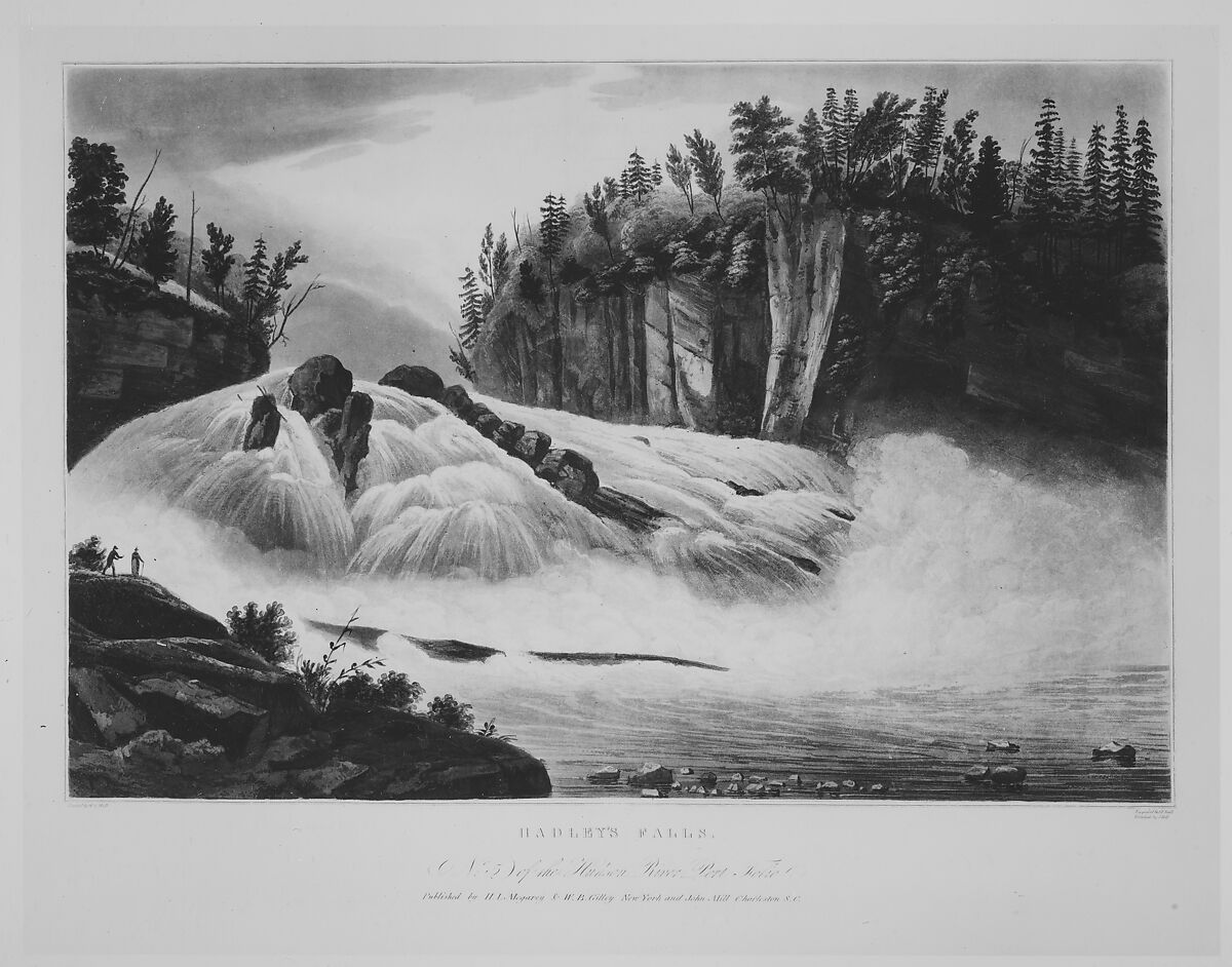 Hadley's Falls (No. 5 of The Hudson River Portfolio), Begun by John Rubens Smith (American, London 1775–1849 New York), Aquatint printed in color with hand-coloring; second state of three (Koke)
