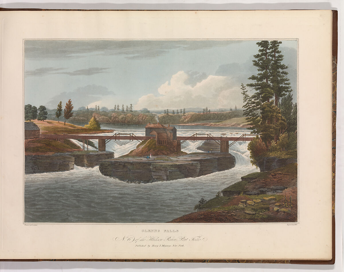 Glenns Falls (No. 6 of The Hudson River Portfolio), John Hill (American (born England), London 1770–1850 Clarksville, New York), Aquatint printed in color with hand-coloring; first state of two (Koke) 