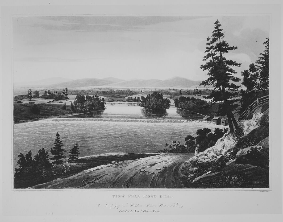 View Near Sandy Hill (No. 7 of The Hudson River Portfolio), John Hill (American (born England), London 1770–1850 Clarksville, New York), Aquatint printed in color with hand-coloring; first state of two (Koke)