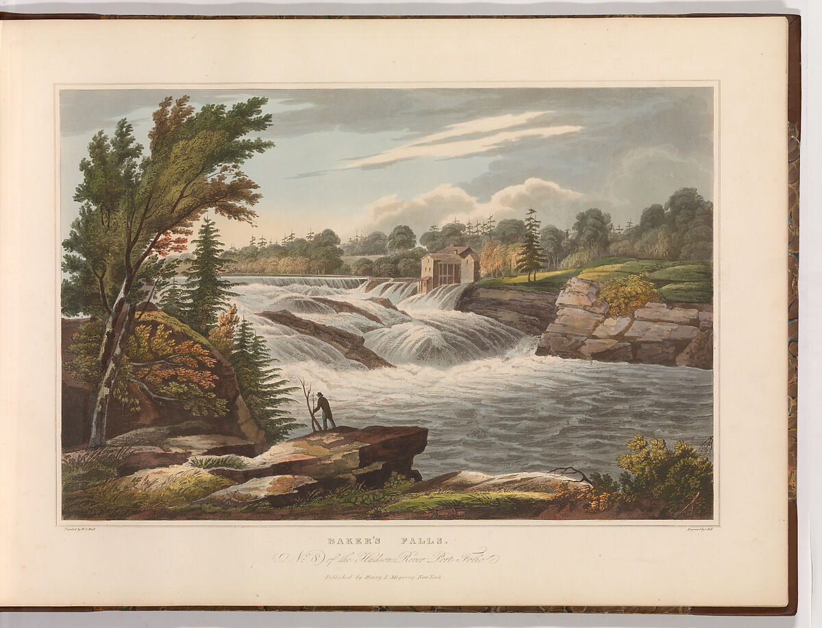 Baker's Falls (No. 8 of The Hudson River Portfolio), John Hill (American (born England), London 1770–1850 Clarksville, New York), Aquatint printed in color with hand-coloring; first state of two (Koke) 