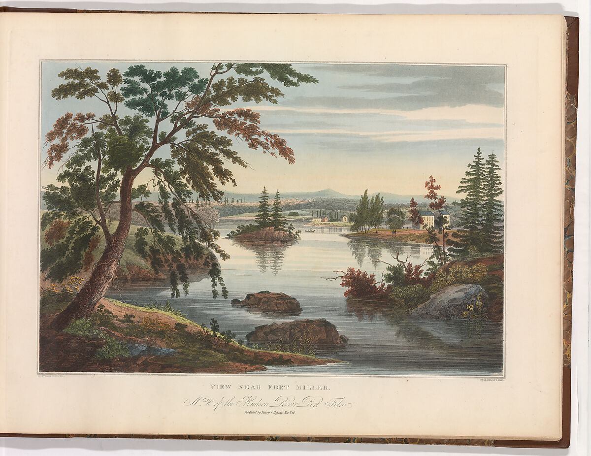 View Near Fort Miller (No. 10 (later changed to No. 9) of The Hudson River Portfolio), John Hill (American (born England), London 1770–1850 Clarksville, New York), Aquatint printed in color with hand-coloring; first state of two (Koke) 