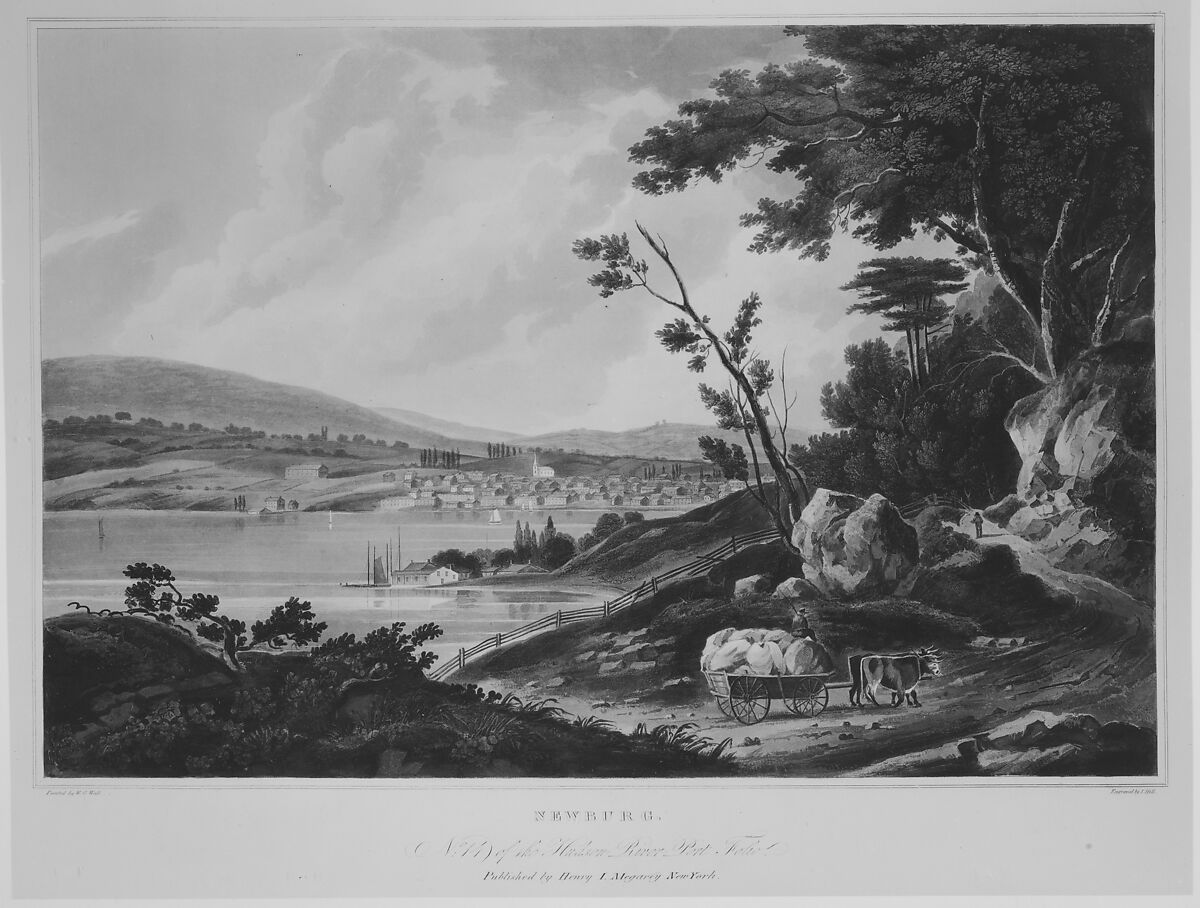 Newburg [Newburgh] (No. 14 of The Hudson River Portfolio), John Hill (American (born England), London 1770–1850 Clarksville, New York), Aquatint printed in color with hand-coloring; first state of two (Koke)