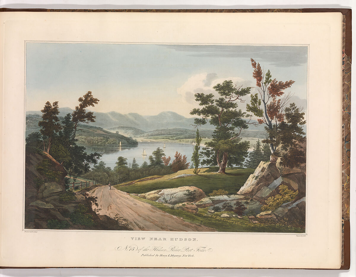 View Near Hudson (No. 15 (later No. 12) of The Hudson River Portfolio), John Hill (American (born England), London 1770–1850 Clarksville, New York), Aquatint printed in color with hand-coloring; first state of three (Koke) 