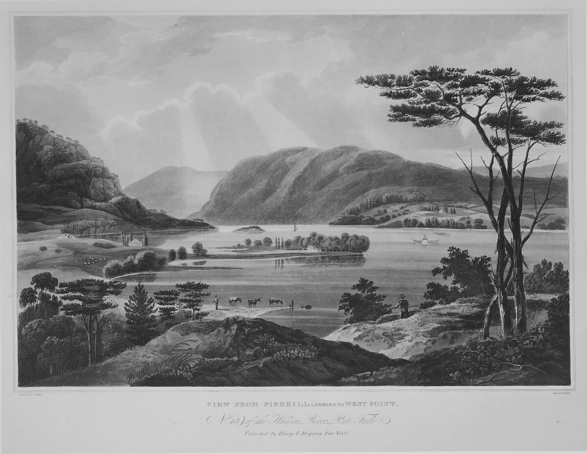 View from Fishkill Looking To West-Point (No. 15 of The Hudson River Portfolio), Etching begun by John Rubens Smith (American, London 1775–1849 New York), Aquatint printed in color with hand-coloring; first state (Koke)