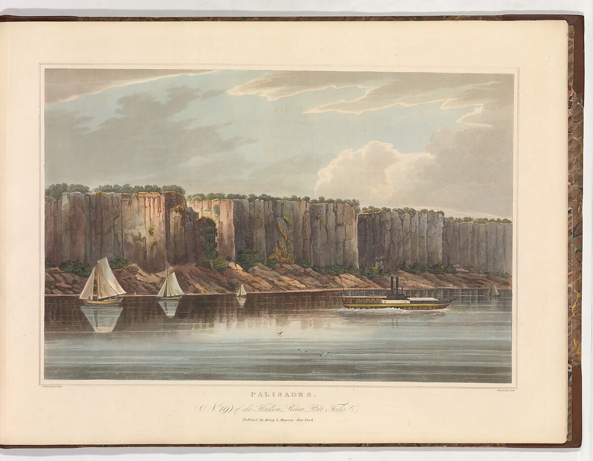 The Palisades (No. 19 of The Hudson River Portfolio), John Hill (American (born England), London 1770–1850 Clarksville, New York), Aquatint printed in color with hand-coloring; first state of two (Koke) 